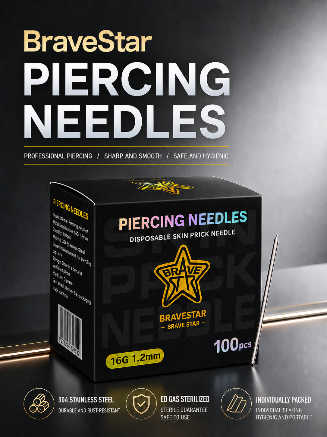 BraveStar Piercing Needles 100 Pcs