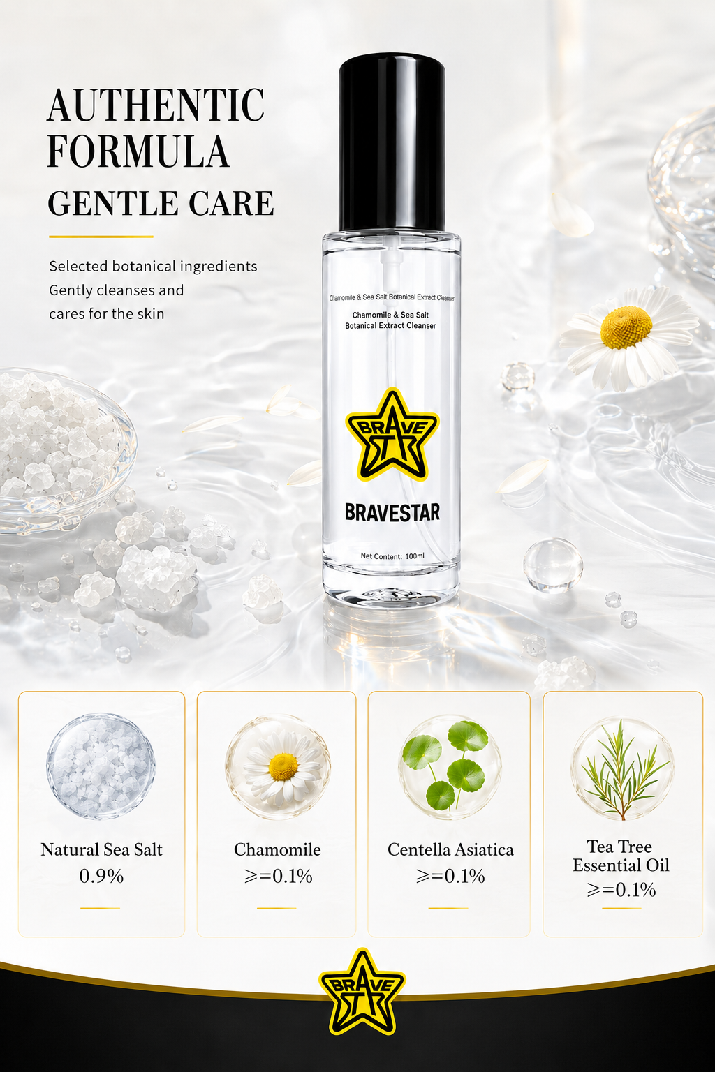 BraveStar Chamomile & Sea Salt Botanical Extract Cleanser 100ml