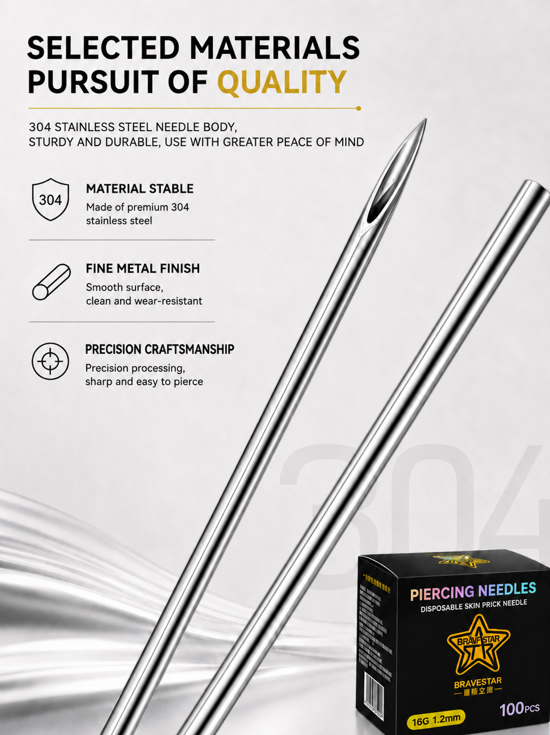 BraveStar Piercing Needles 100 Pcs