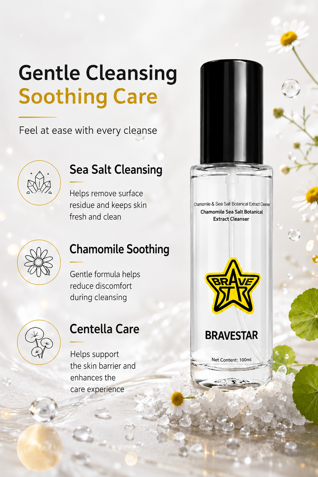 BraveStar Chamomile & Sea Salt Botanical Extract Cleanser 100ml