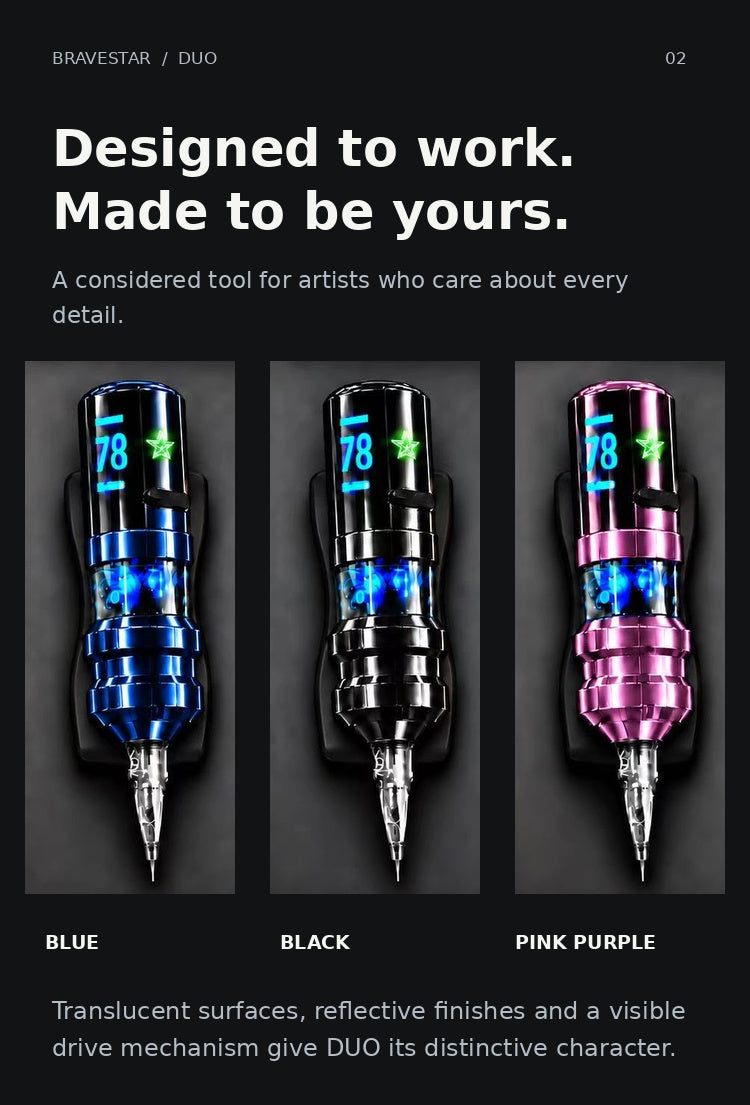 BRAVESTAR DUO — Three color finishes: Blue, Black and Pink Purple