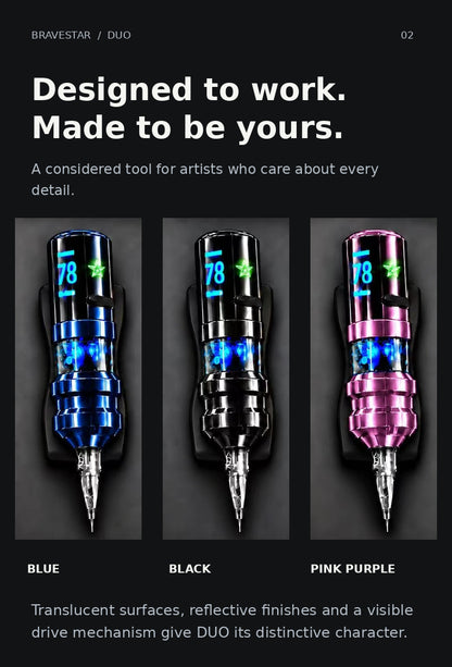 BRAVESTAR DUO — Three color finishes: Blue, Black and Pink Purple